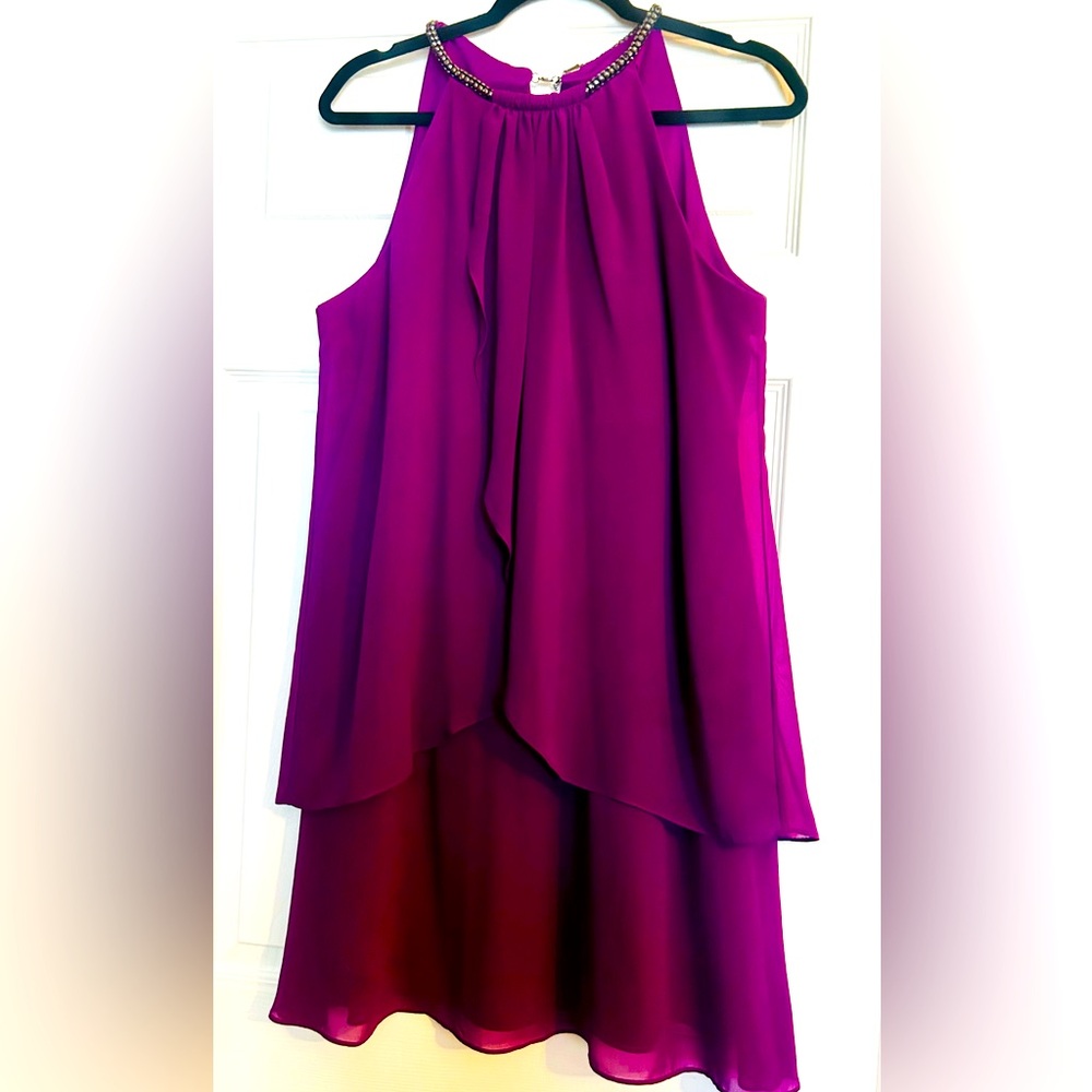Magenta Cocktail Dress Sleeveless Jeweled Neckline